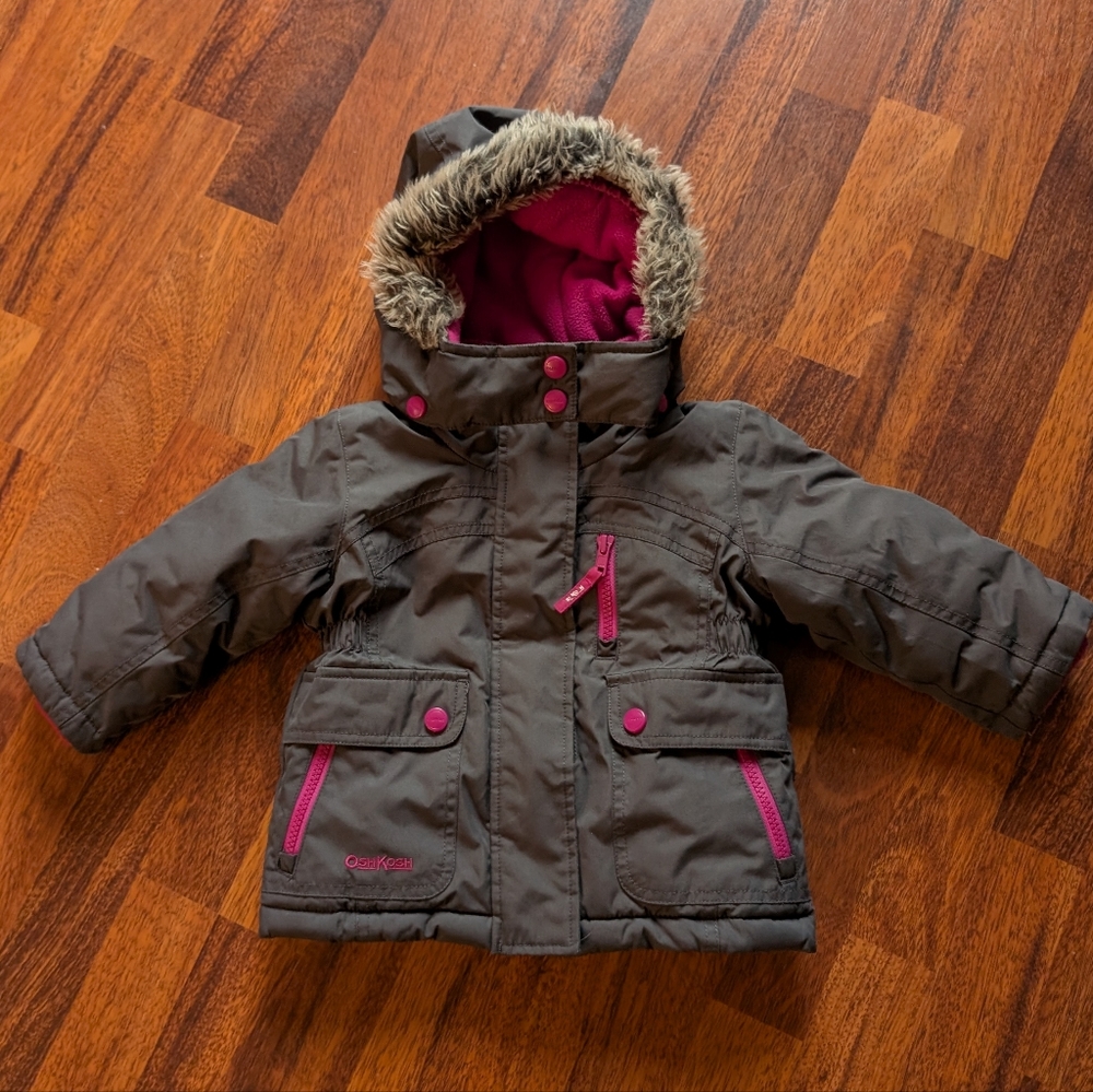 OshKosh B'Gosh Charcoal Grey Winter Jacket With Dark Pink Accents